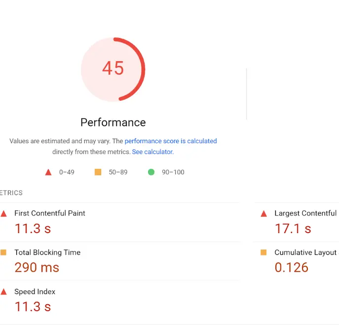 A labs report of 45 showing the performance of the site before we took over.
